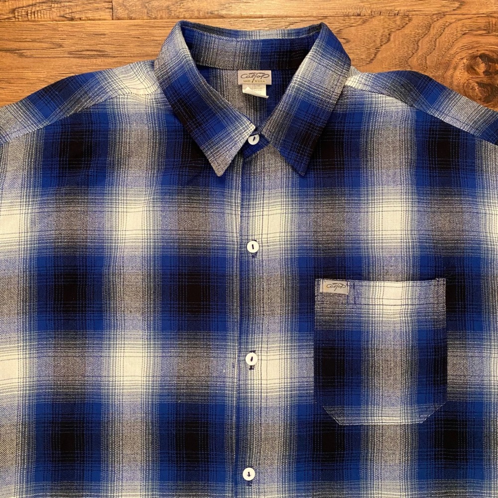 CalTop Plaid Shirt Mens 3XL Blue Ombre Short Sleeve Button Up Style Y2K USA